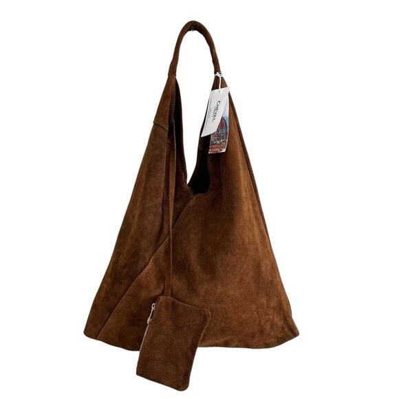 Cheval Italy Suede Leather Hobo Shoulder Bag Brown Oversized Tote Boho Hippie - Picture 14 of 14